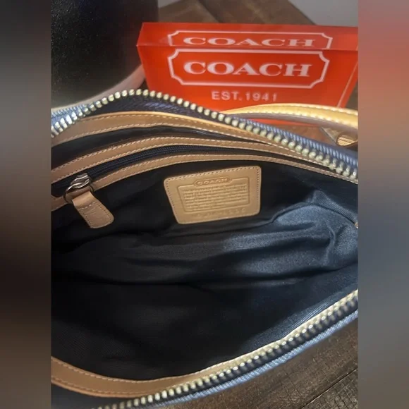 Coach Denim and Tan 3pc. Set Shoulder Bag Plus Matching Wristlet And Coach dusty - Picture 10 of 16